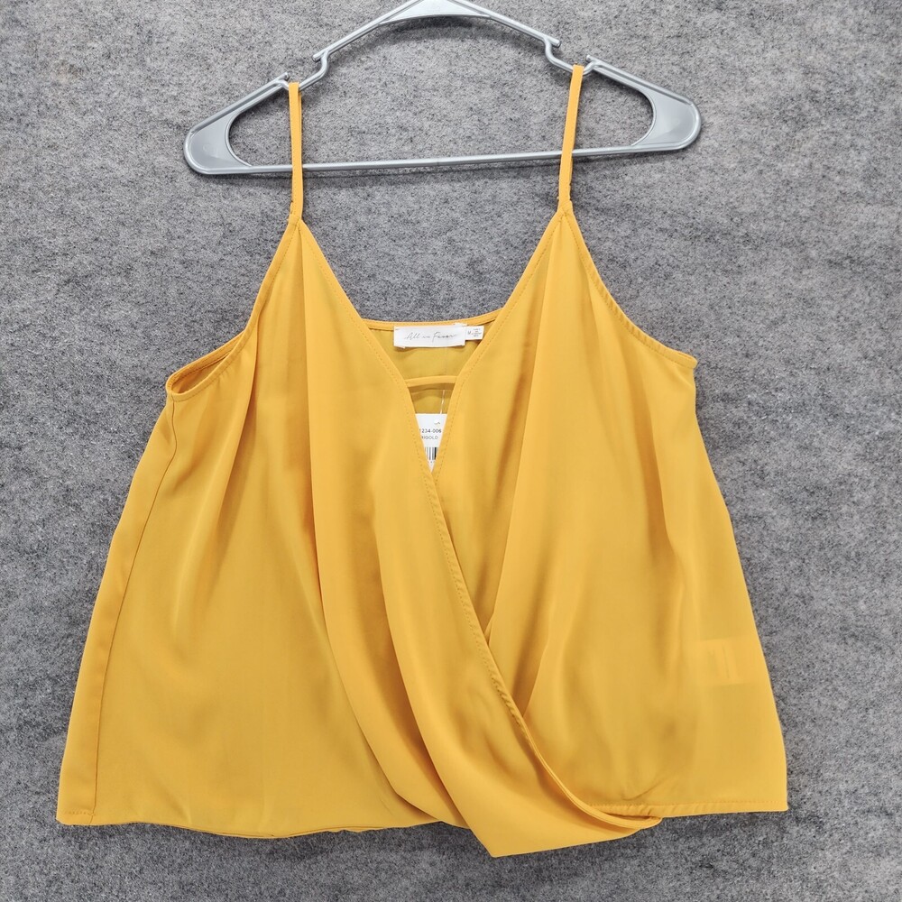 All In Favor Top Womens Medium Yellow Wrap Sleeveless V Neck